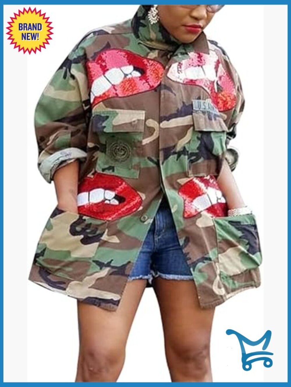 Camouflage Military Trench Coat Plus Size Long Sleeve Open Front